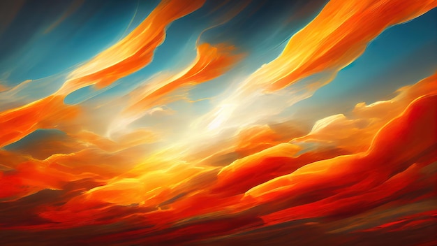 Ciel coucher de soleil nuageux dramatique orange ardent Couleurs colorées de l'aube Incroyable beauté Un fond de nature abstraite belle et colorée Illustration 3d