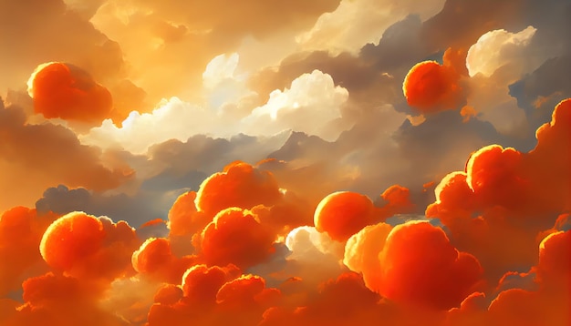 Ciel coucher de soleil orange ardent Couleurs colorées de l'aube Beauté incroyable Un fond de nature abstraite belle et colorée Illustration 3d