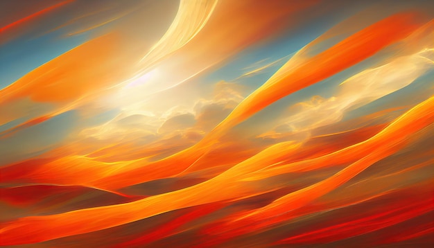 Ciel coucher de soleil orange ardent Couleurs colorées de l'aube Beauté incroyable Un fond de nature abstraite belle et colorée Illustration 3d