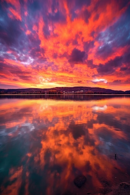 Ciel coucher de soleil vibrant avec des nuages moelleux créés avec une IA générative