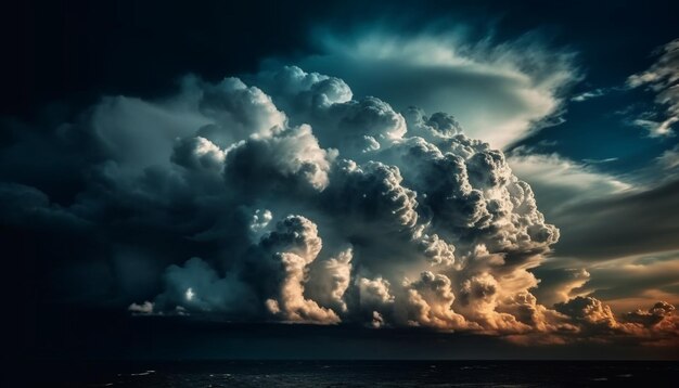 Photo ciel dramatique au crépuscule, beauté tranquille du paysage marin générée par l'ia