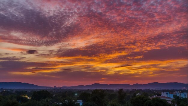 Le ciel du crépuscule avec des nuages roses et violets vivants