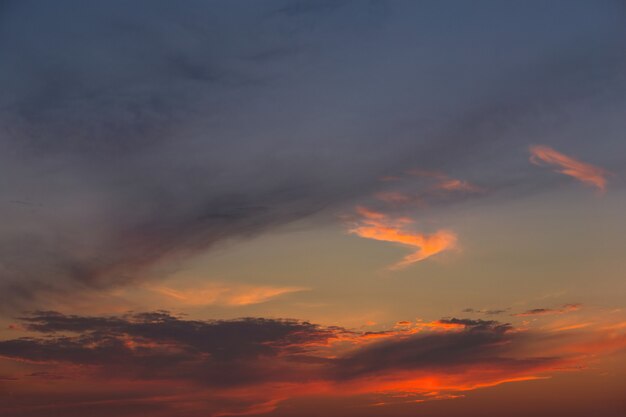 ciel du soir avec des nuages et des rayons du soleil fond