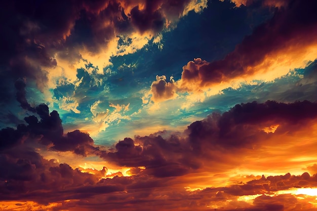 Ciel du soir avec photographie de nuages bleus et orange