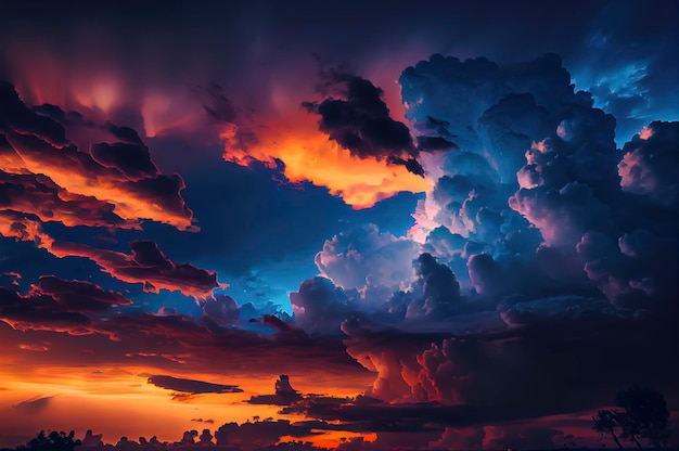 Ciel du soir avec photographie de nuages bleus et orange