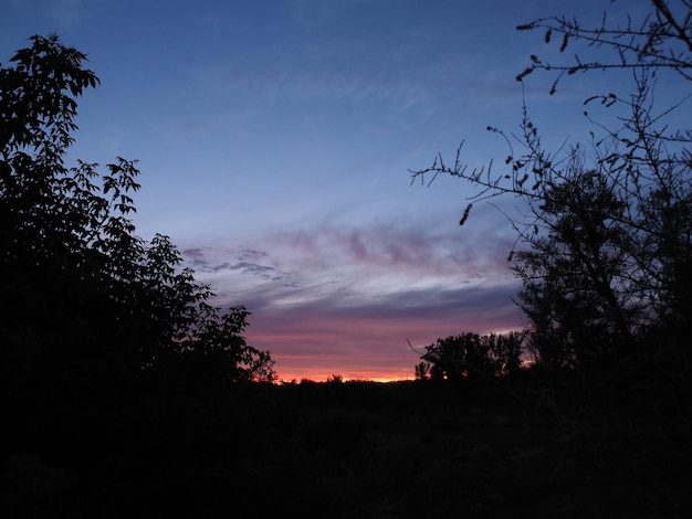 Le ciel est de couleur rouge et bleu.