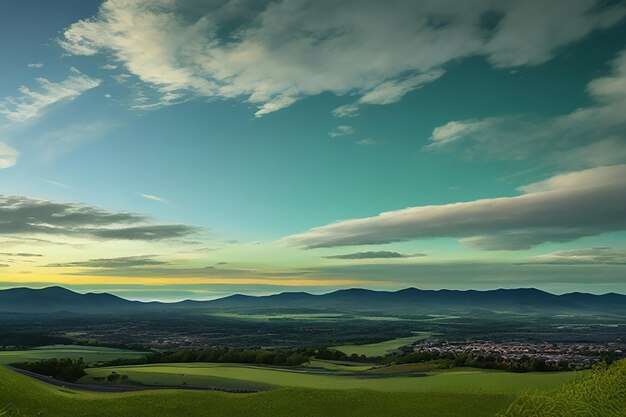 Le ciel est vert et nuageux.