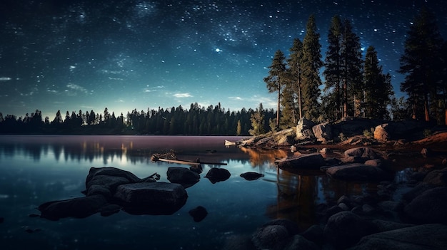 Un ciel étoilé au-dessus d'un lac