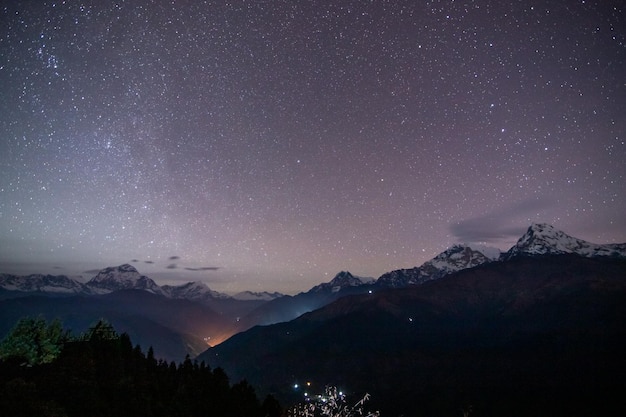 Un ciel étoilé au-dessus des montagnes