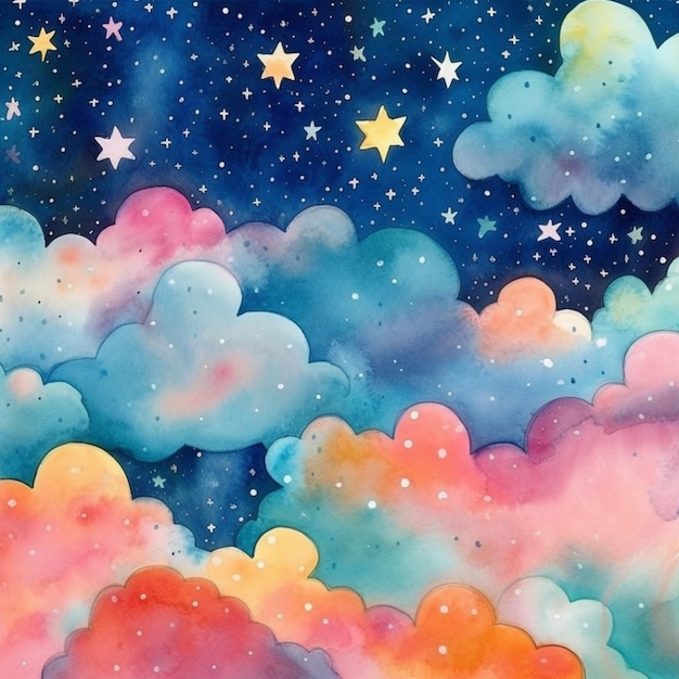 ciel étoilé avec des nuages et des étoiles peintes dessus ai générative