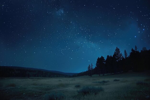 Le ciel étoilé de la nuit au-dessus du parc de Yellowstone avec le cosmos de la Voie Lactée en arrière-plan