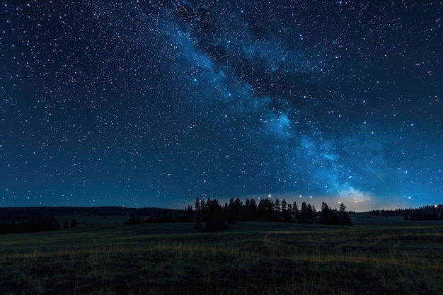 Le ciel étoilé de la nuit au-dessus du parc de Yellowstone avec le cosmos de la Voie Lactée en arrière-plan