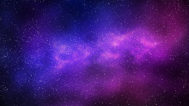 Ciel étoilé de nuit et fond horizontal de galaxie bleu violet brillant illustration 3d de la voie lactée et de l'univers