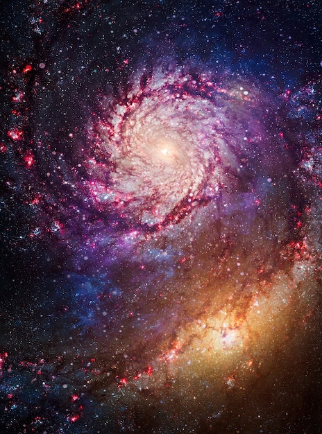 Ciel étoilé de nuit de nébuleuse aux couleurs de l'arc-en-ciel. Espace extra-atmosphérique multicolore. Champ d'étoiles et nébuleuse dans l'espace lointain à plusieurs années-lumière de la planète Terre. Éléments de cette image fournis