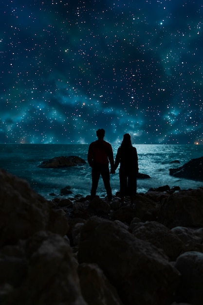 Le ciel étoilé de la plage la nuit collage