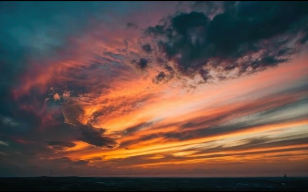 Photo un ciel gris bleu avec des nuages roses orange, un paysage nuageux, un coucher de soleil fantastique.