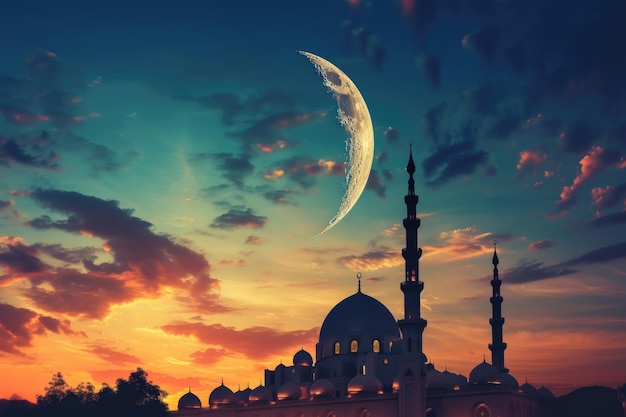 Le ciel islamique de la lune Symbole des fêtes et des débuts islamiques