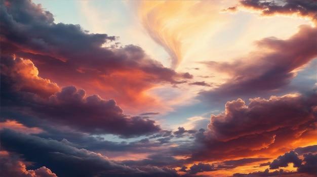 Un ciel majestueux de nuages tourbillonnants illuminé