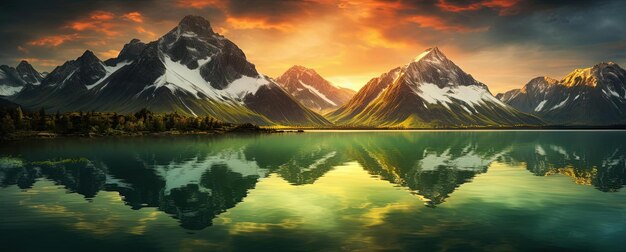 Photo ciel et montagnes réfléchis sur un lac dans le style de max rive
