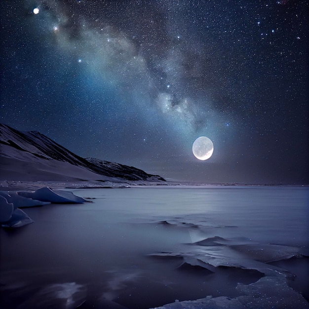 Le ciel nocturne est plein d'étoiles et d'une pleine lune ai générative