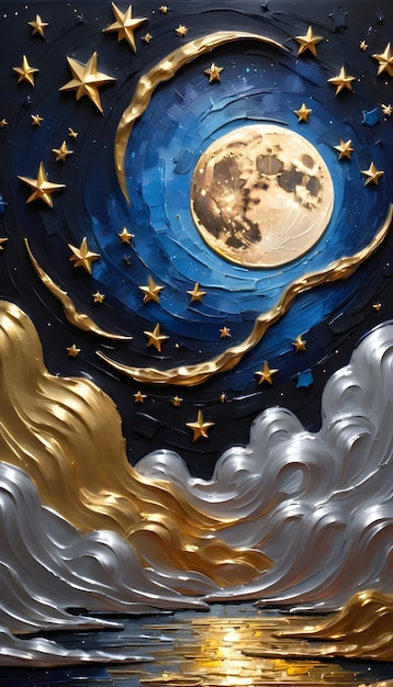 Le ciel nocturne étoiles lune peinture Impasto