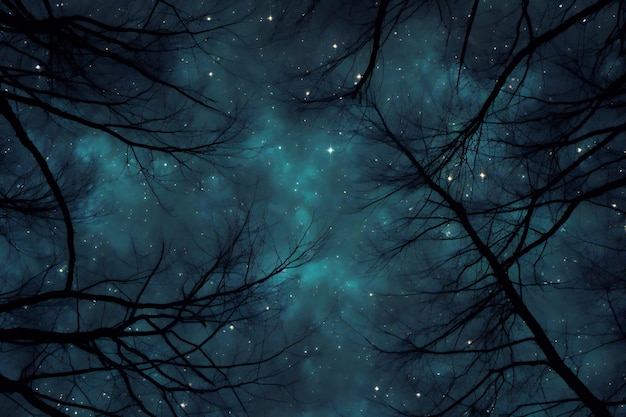 Ciel nocturne avec des étoiles et la silhouette de branches d'arbres Arrière-plan abstrait