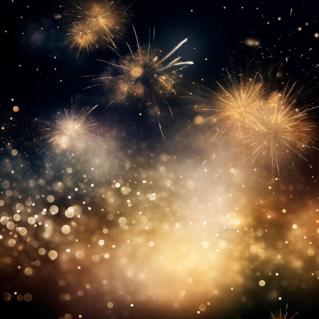 ciel nocturne festif plein de feux d'artifice en or et en argent pendant la nouvelle année