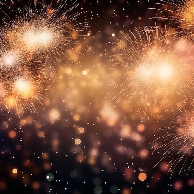 ciel nocturne festif plein de feux d'artifice en or et en argent pendant la nouvelle année