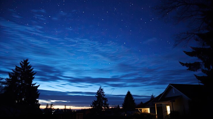 Photo un ciel nocturne avec une maison et un ciel avec des étoiles en arrière-plan.