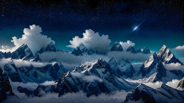 Un ciel nocturne avec des montagnes et une étoile dessus