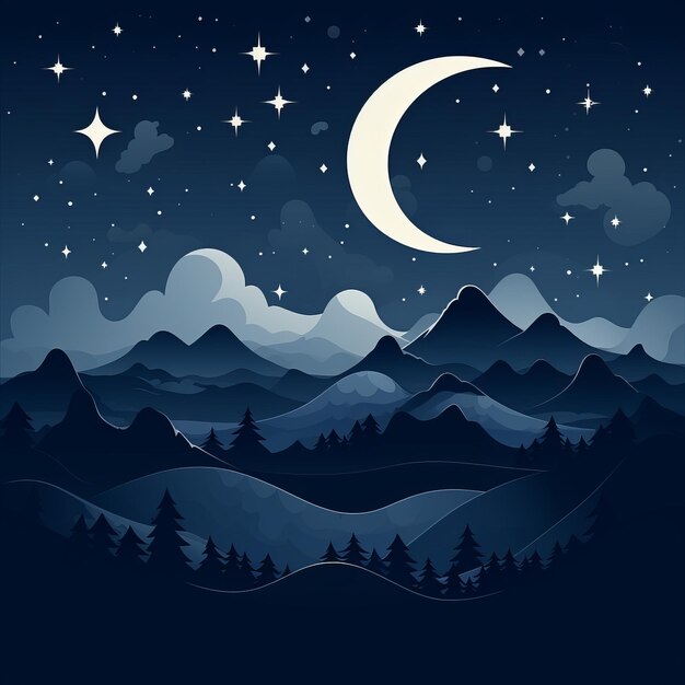 un ciel nocturne avec des montagnes et des étoiles