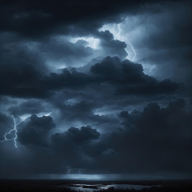 Ciel nocturne noir gris foncé bleu dramatique nuage sombre orageux nuages de pluie d'arrière-plan tonnerre nuageux