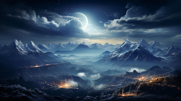 Ciel nocturne un paysage sombre avec des étoiles de montagnes