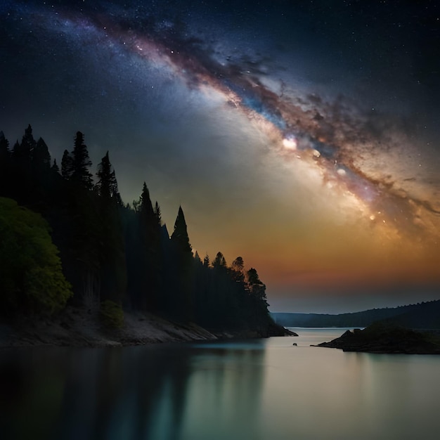 Un ciel nocturne avec la voie lactée au-dessus de l'eau