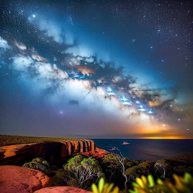 Un ciel nocturne avec la voie lactée et les étoiles dans le ciel