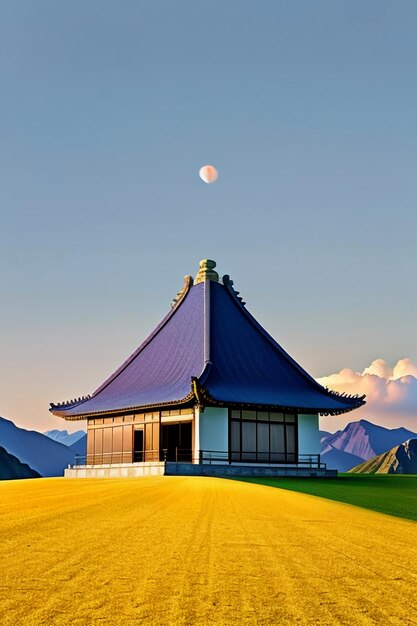 Ciel nuages blancs et montagnes maison bâtiment nature paysage fond d'écran illustration