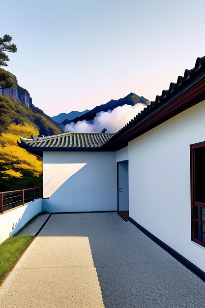 Photo ciel nuages blancs et montagnes maison bâtiment nature paysage fond d'écran illustration