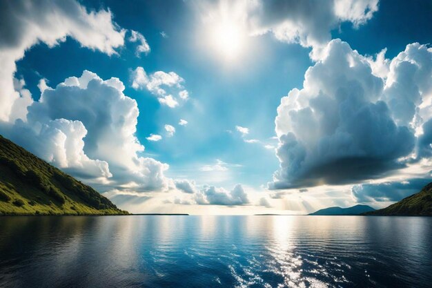 un ciel nuageux avec le soleil brillant à travers les nuages