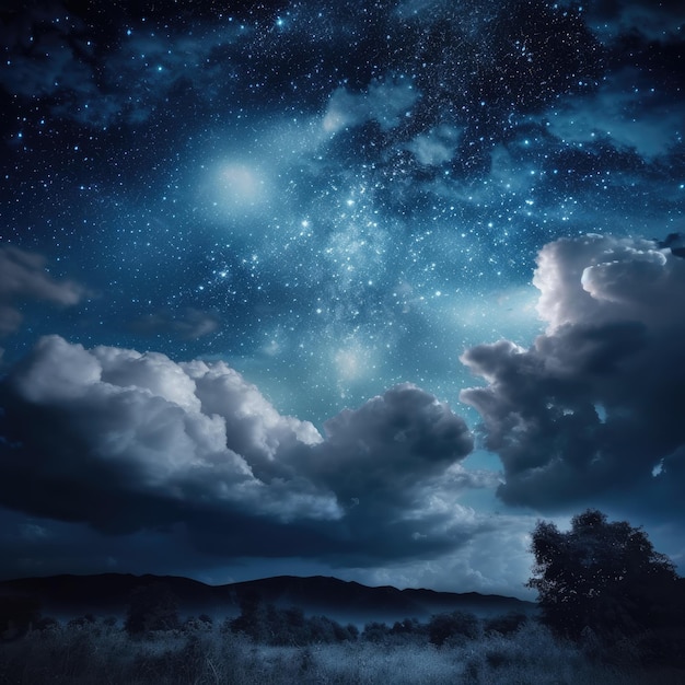 Ciel de nuit avec nuages et étoiles