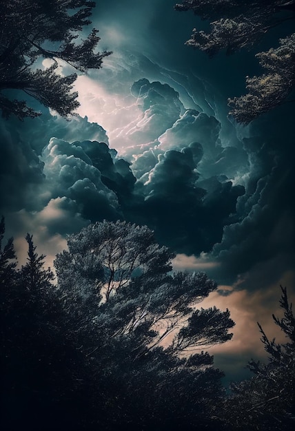 Ciel orageux au-dessus de la cime des arbres Généré par l'IA