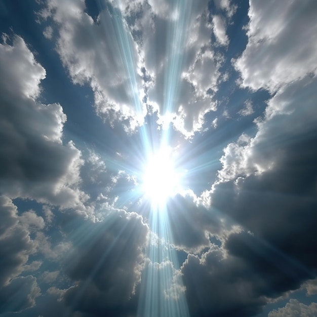 Photo le ciel avec des rayons de soleil et des nuages moelleux