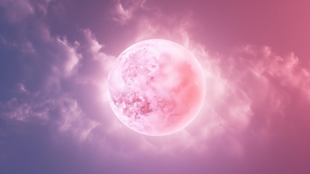 Un ciel rose et bleu avec des nuages et une lune rose