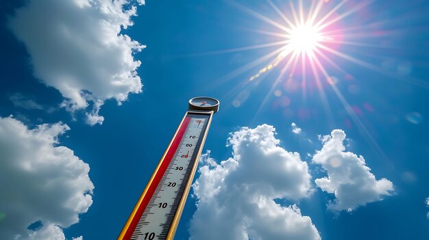 Photo le ciel avec le soleil brillant et le thermomètre