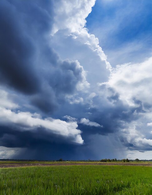 Le ciel sombre avec de lourds nuages convergeant et une violente tempête avant la pluie