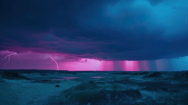 Un ciel violet et rose avec un ciel violet et bleu et une lumière violette.