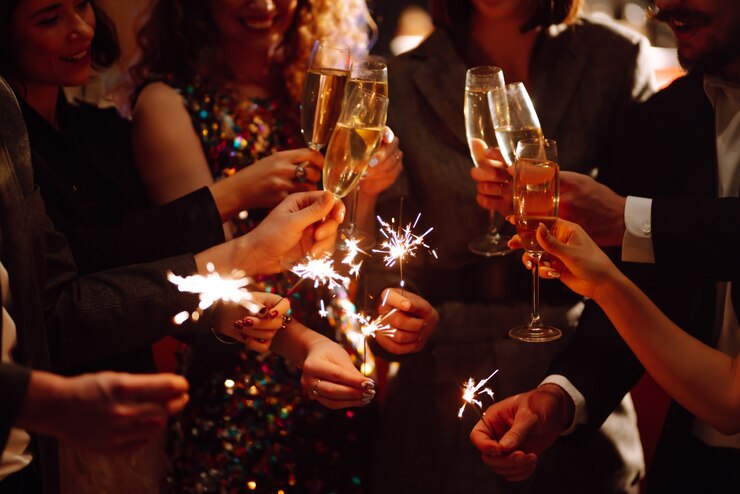 Photo cierges scintillants dans les mains. un feu d'artifice pour célébrer les vacances d'hiver. nouvel an magique.