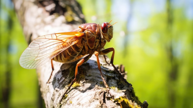 Cigale sur une photo macro d'arbre