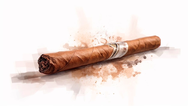 Un cigare cubain avec des touches d'aquarelle sur fond blanc