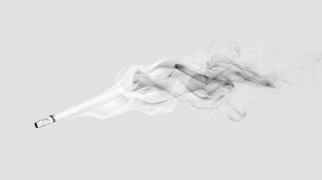 Une cigarette avec de la fumée tourbillonnant autour d'elle sur un fond blanc