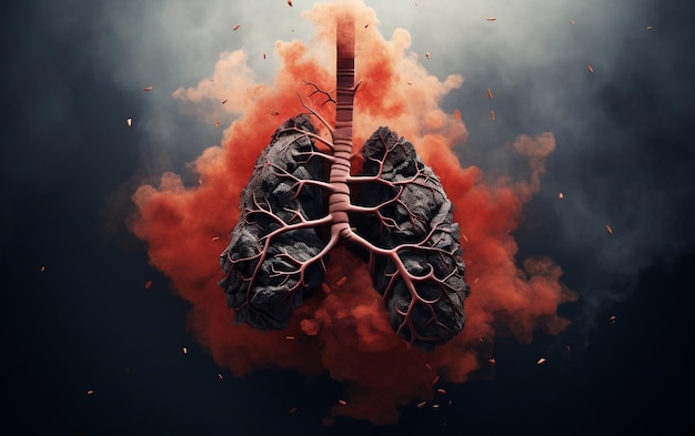 Une cigarette infecte les poumons rouges et noirs avec des trous microscopiques